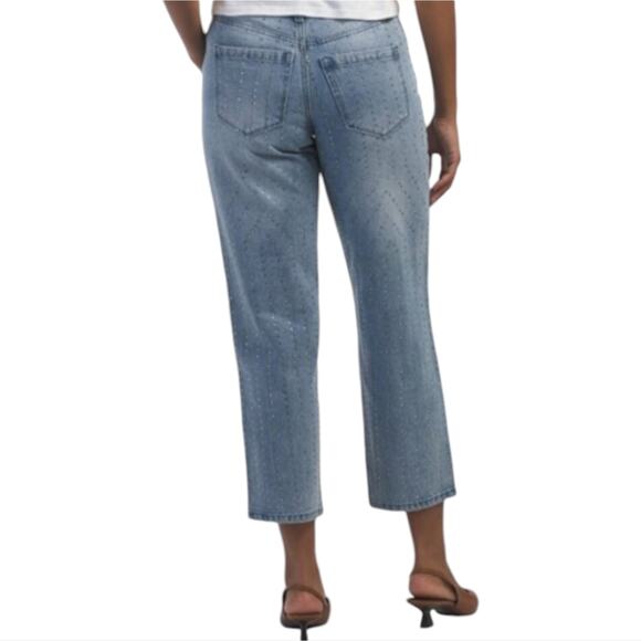 Blank NYC Rhinestone Studded Straight Leg Cropped Light Wash Jeans Size 26 New - Picture 2 of 15